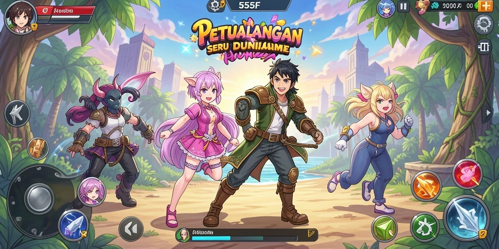 Tampilan seru dari gameplay 555F di dunia Anime.