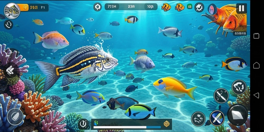 Tampilan gameplay yang menegangkan saat menembak ikan di 71H.