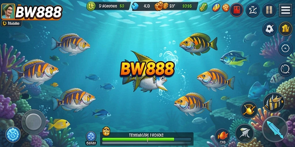 Tampilan penuh warna dari gameplay Tembak Ikan BW888.