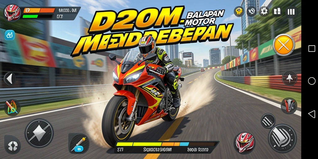 Gameplay menarik dari D200M dengan aksi balapan motor yang seru.