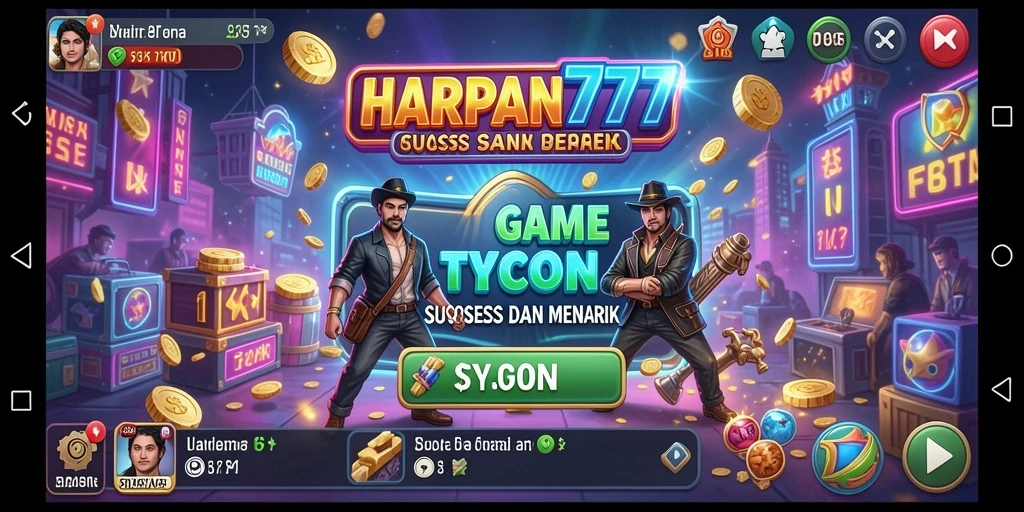 Screenshot utama HARAPAN777 menampilkan gameplay seru dalam membangun kerajaan bisnis.