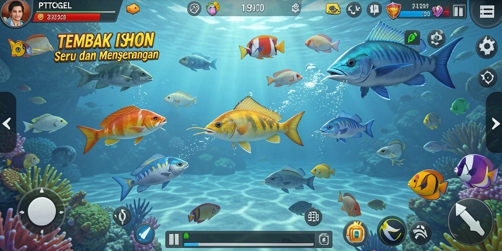 Tampilan gameplay seru PTTOGEL dengan aksi Tembak Ikan yang mendebarkan.