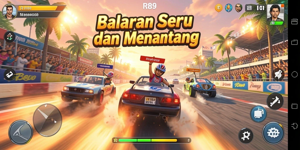 Tampilan gameplay dari RR89 dengan aksi balapan yang mendebarkan.