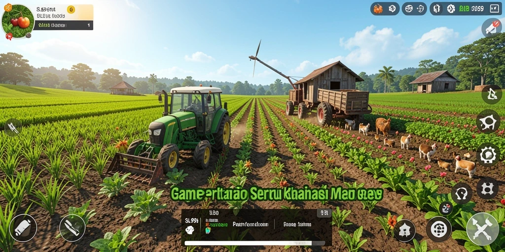 Tangkapan layar gameplay SL999 yang menampilkan aktivitas bertani yang seru.