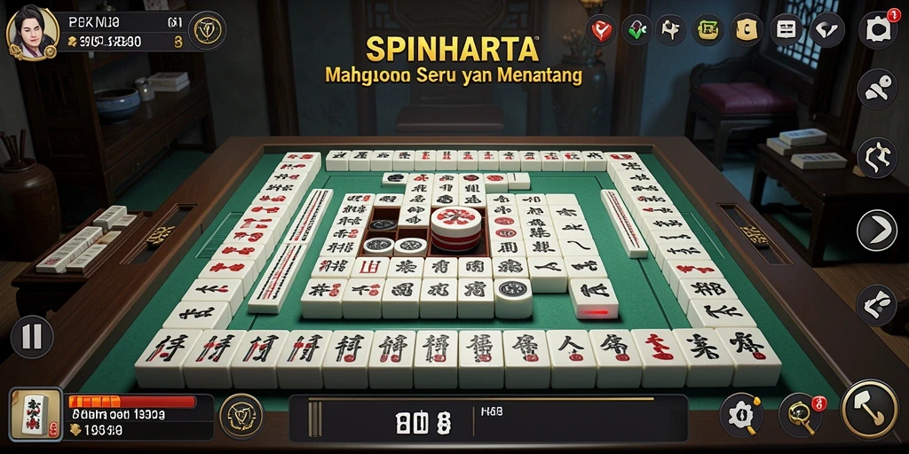 Tampilan gameplay Mahjong SPINHARTA yang seru dan menantang.