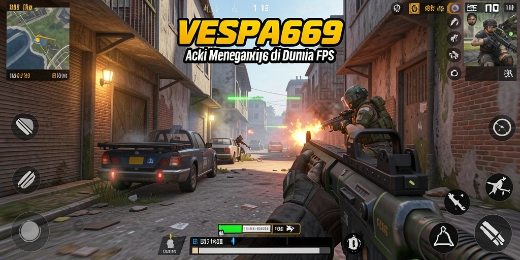 Menggambarkan aksi seru dalam gameplay FPS VESPA69.